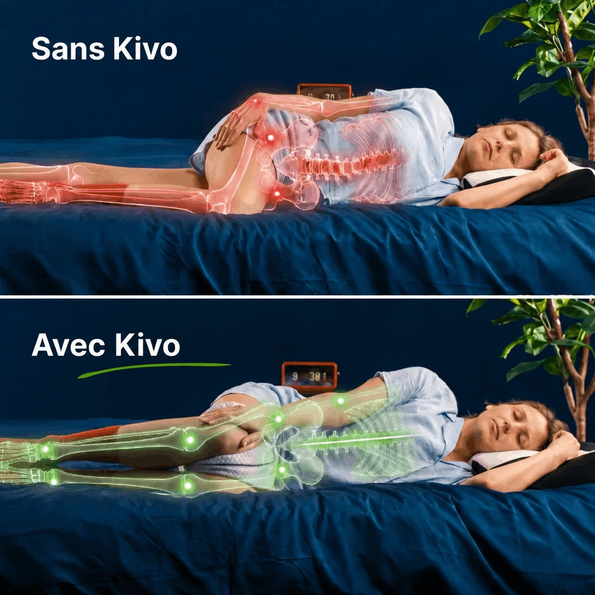 Coussin Orthopédique Kivo — Anti-douleur hanches, dos et genoux pour dormeurs latéraux